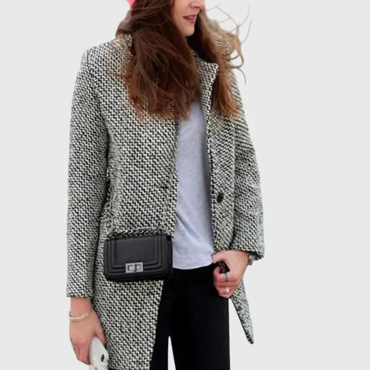 Dina Women’s Wool Coat – Long Wool Blend Double-Breasted Jacket