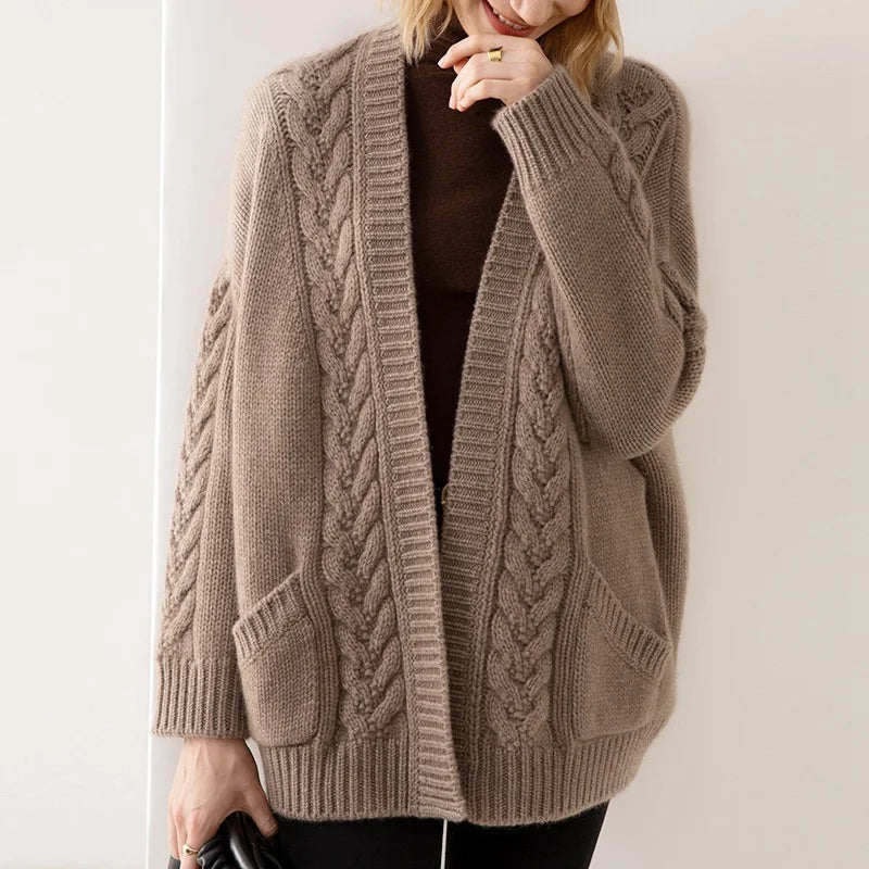 Clarita Women’s Cable Knit Cardigan – Chunky Cotton Knit