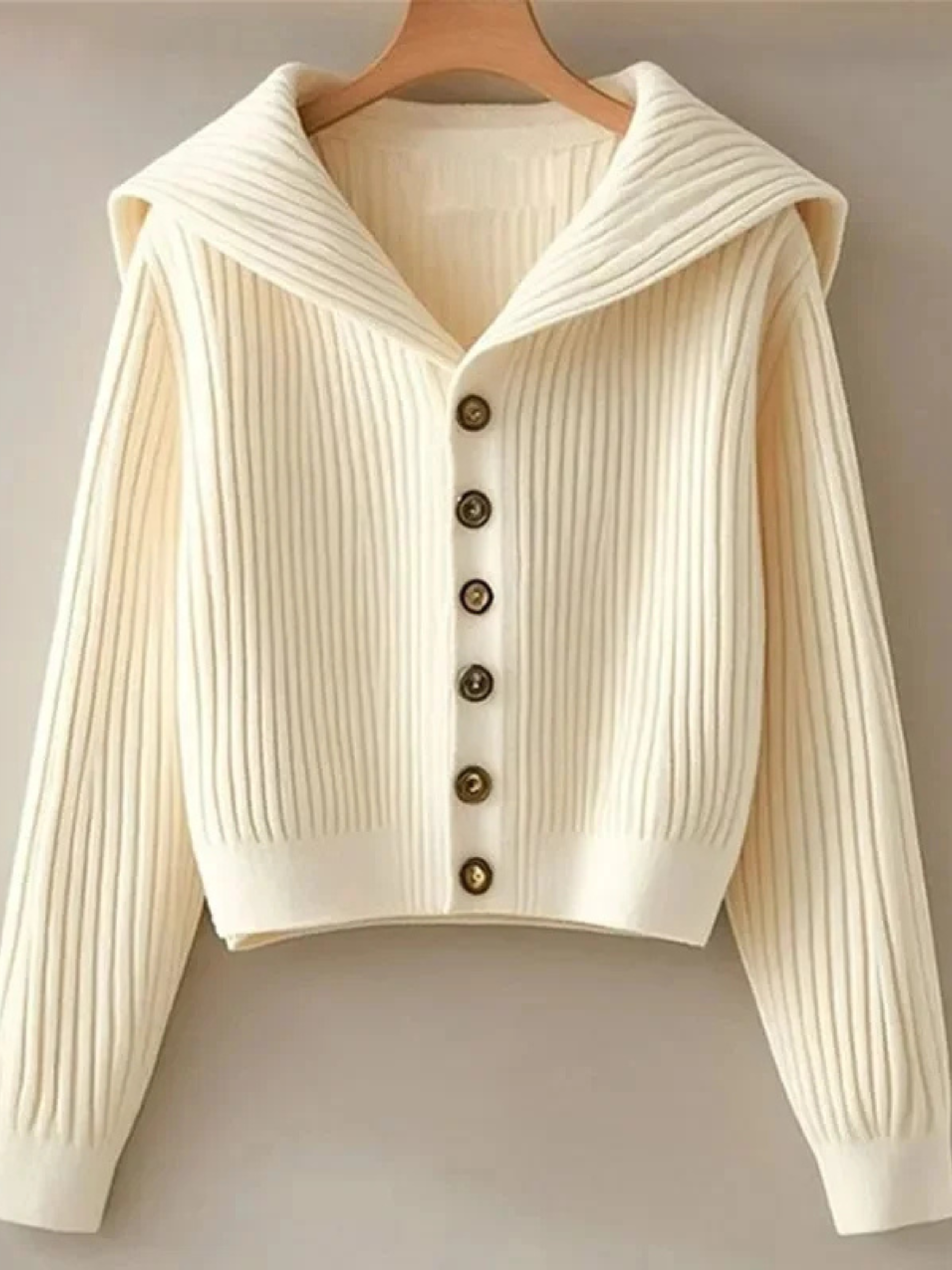 Celina Women’s Rib Knit Cardigan – Cropped Sailor Collar Sweater