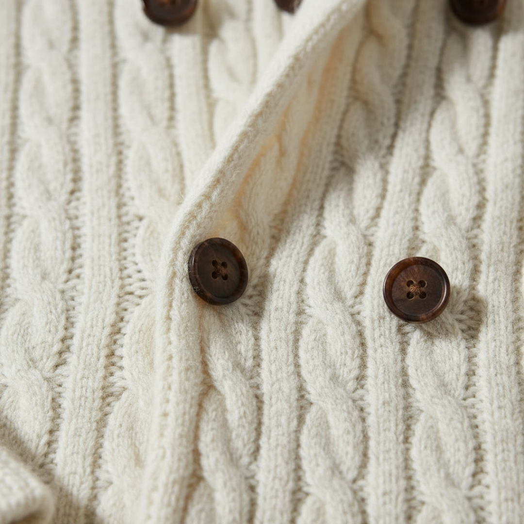 Romano Men’s Cardigan –  Double-Breasted Cable Knit Shawl Collar Sweater