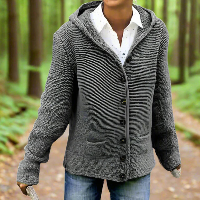 Mira Women’s Hooded Cardigan – Wool Knit with Button Front Closure