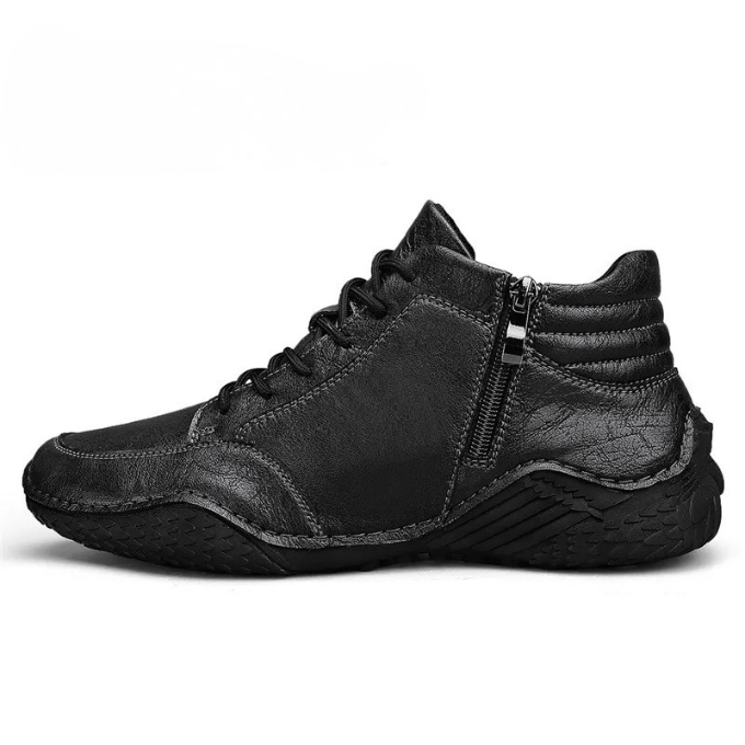 Stefano Men’s Leather Ankle Boots – Full-Grain Zip-Up Design
