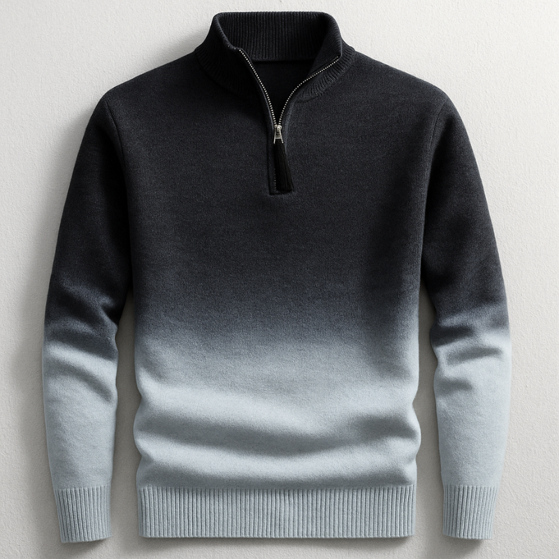 Larsen Men’s Quarter-Zip Pullover – Gradient Ombre Knit Sweater