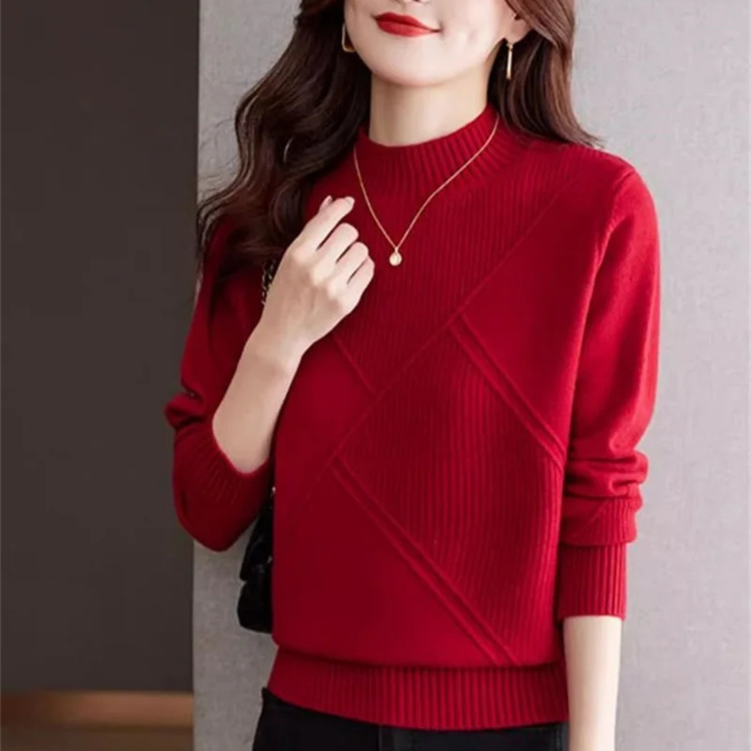 Hailey Women’s Mock Neck Sweater – Ribbed Knit Cotton-Blend Pullover