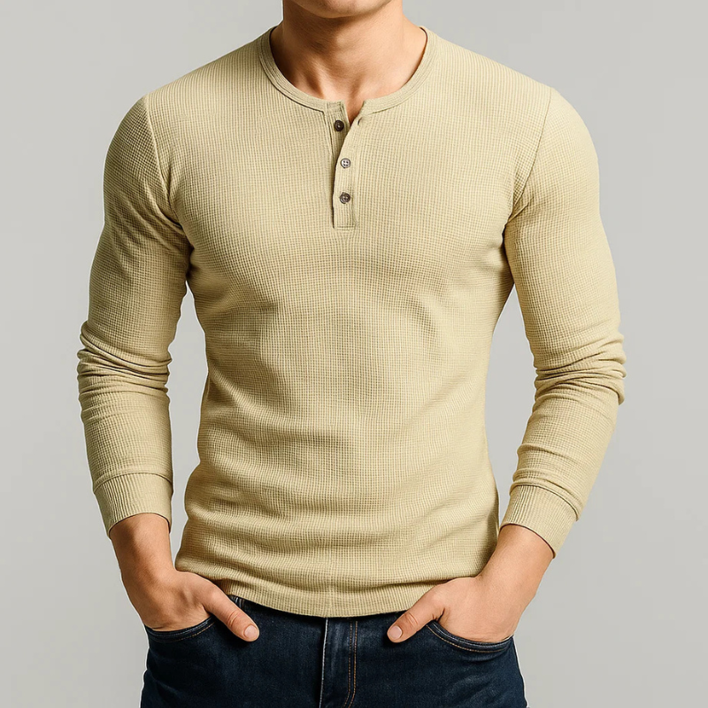 Miguel Men’s Long Sleeve Shirt – Breathable Waffle Knit Cotton Henley Pullover
