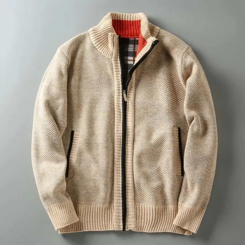 Hilton Men’s Knit Cardigan – Fleece-Lined Cotton-Blend Sweater