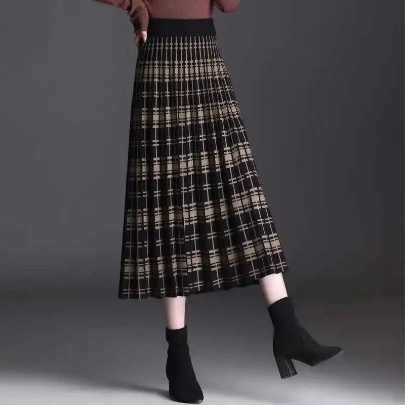 Molina Women's Pleated Midi Skirt – Stretch-Knit Cotton Blend with High-Rise Waistband