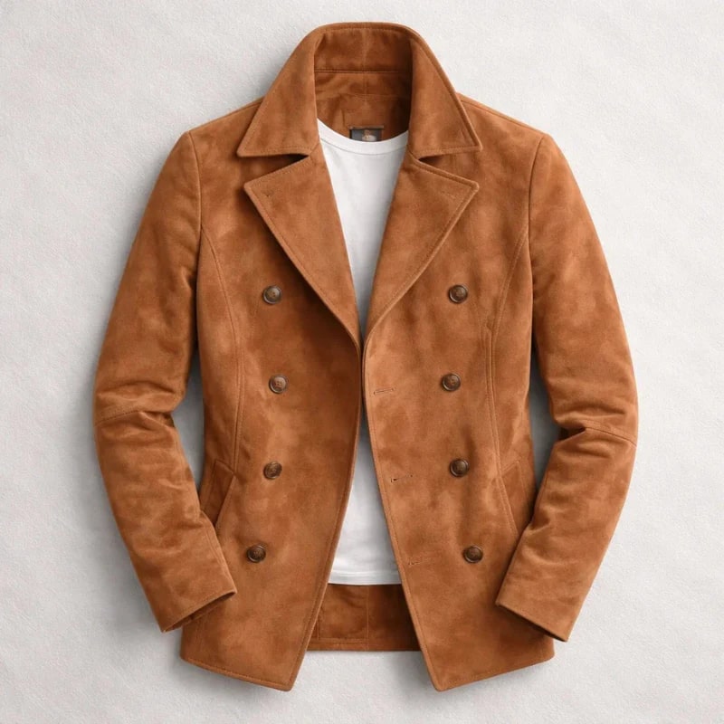 Roderick Men’s Pea Coat – Tailored Suede Jacket