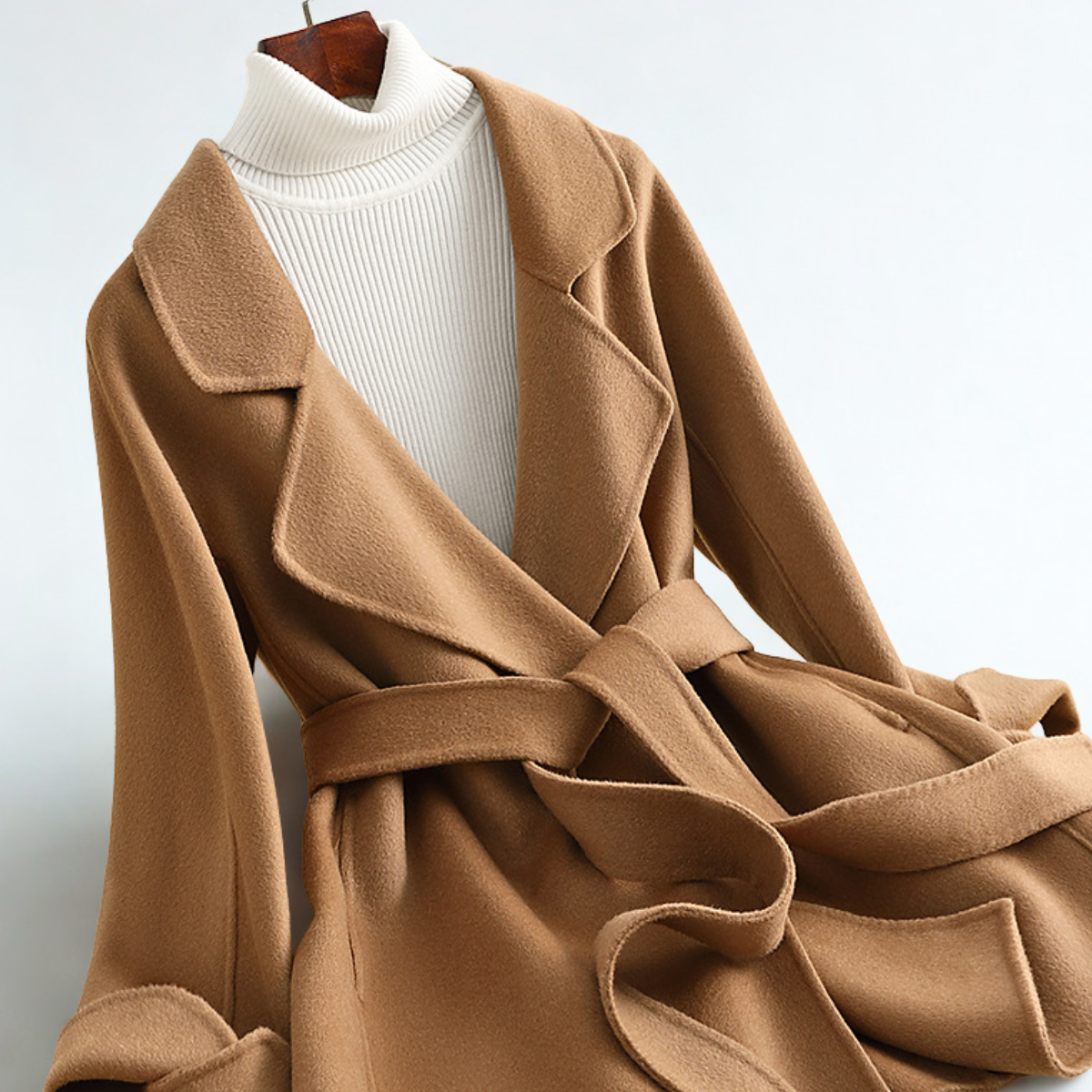 Florian Women’s Wool Blend Coat – Wide Lapel Belted Overcoat