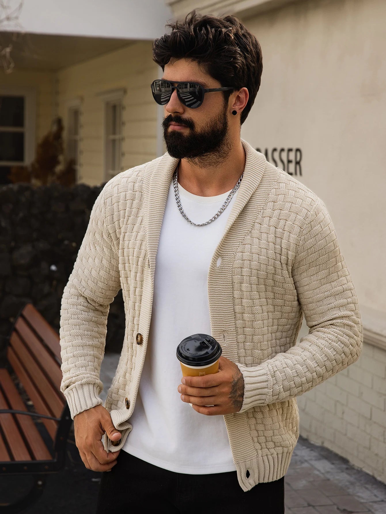 Nolan Men’s Cotton Cardigan – Heavyweight Knit with Shawl Collar