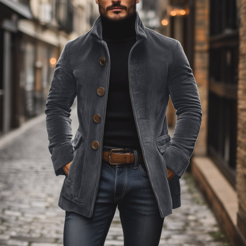 Sebastian Men’s Corduroy Short Coat – Stand Collar Slim Fit Outerwear