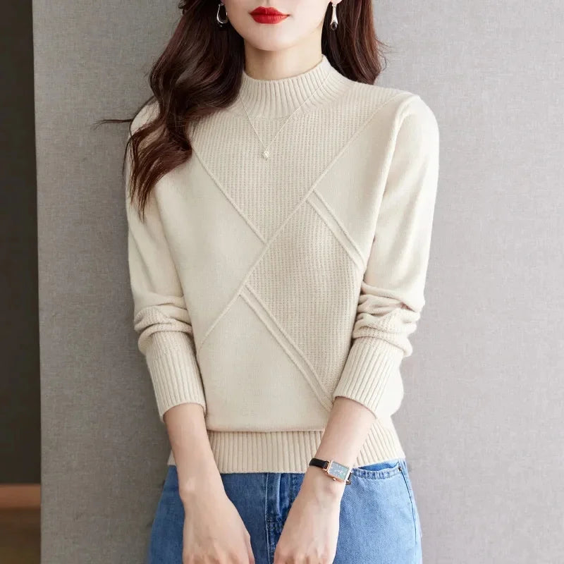 Hailey Women’s Mock Neck Sweater – Ribbed Knit Cotton-Blend Pullover