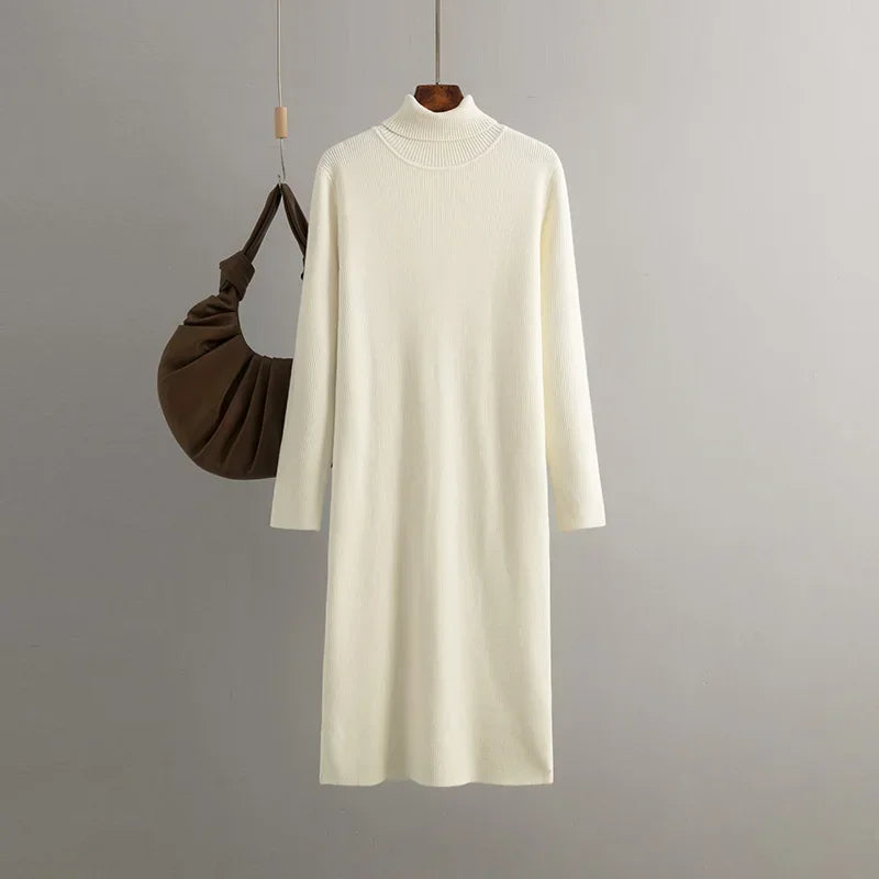 Elena Women's Turtleneck Sweater Dress – Premium Cotton-Blend Maxi Dress