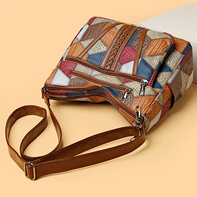 Sahara Women's Crossbody Bag – Geometric Patchwork Vegan Leather Satchel