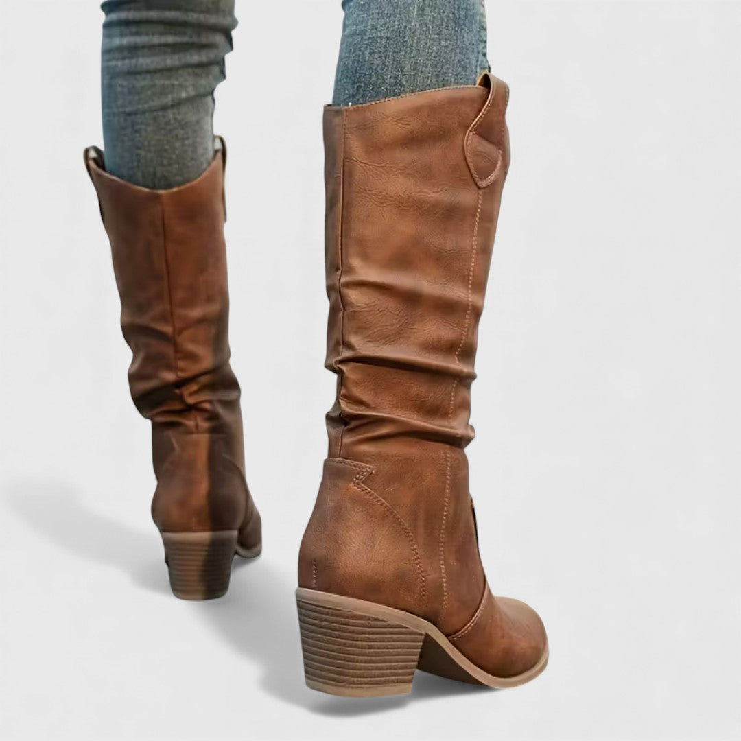 Elowen Women’s Ankle Boots – Western Slip-On Boots with Block Heel