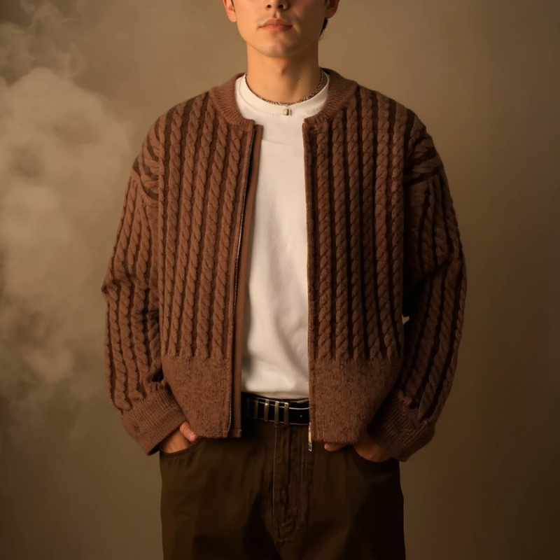 Lando Men’s Zip Cardigan Sweater – Soft Cable Knit Cardigan