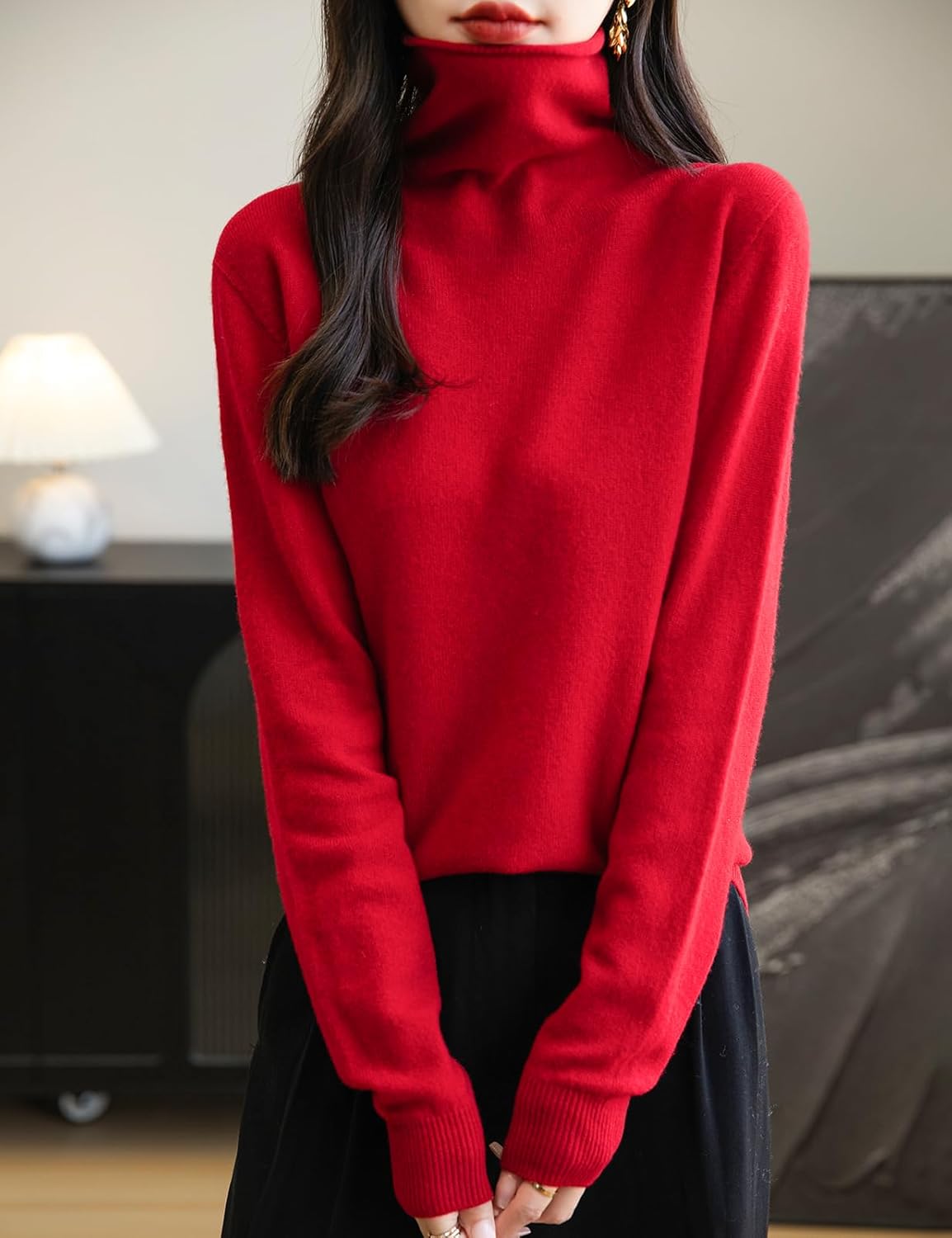 Elara Women’s Turtleneck Sweater – Merino Wool Seamless Knit Jumper