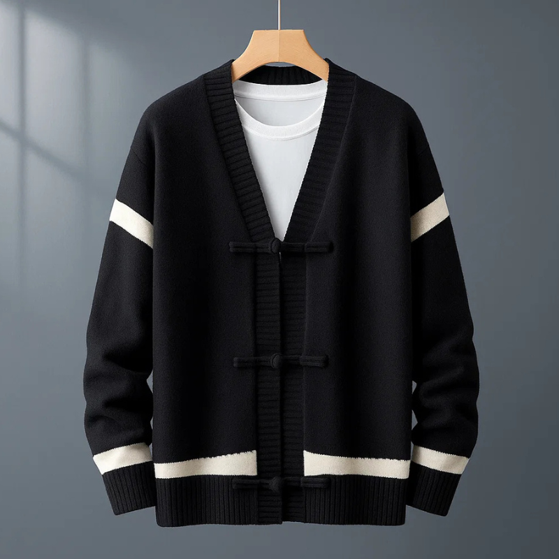 Ernesto Men's Wool Cardigan – Soft-Touch Knit with Stripe Accents
