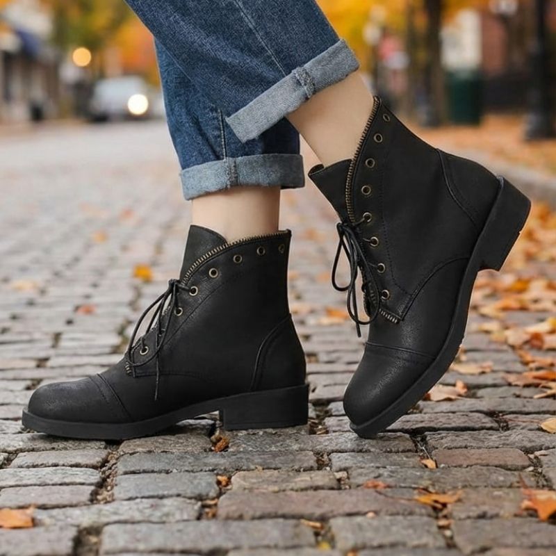 Imelda Women’s Leather Ankle Boots with Lace-Up Front and Side Zip
