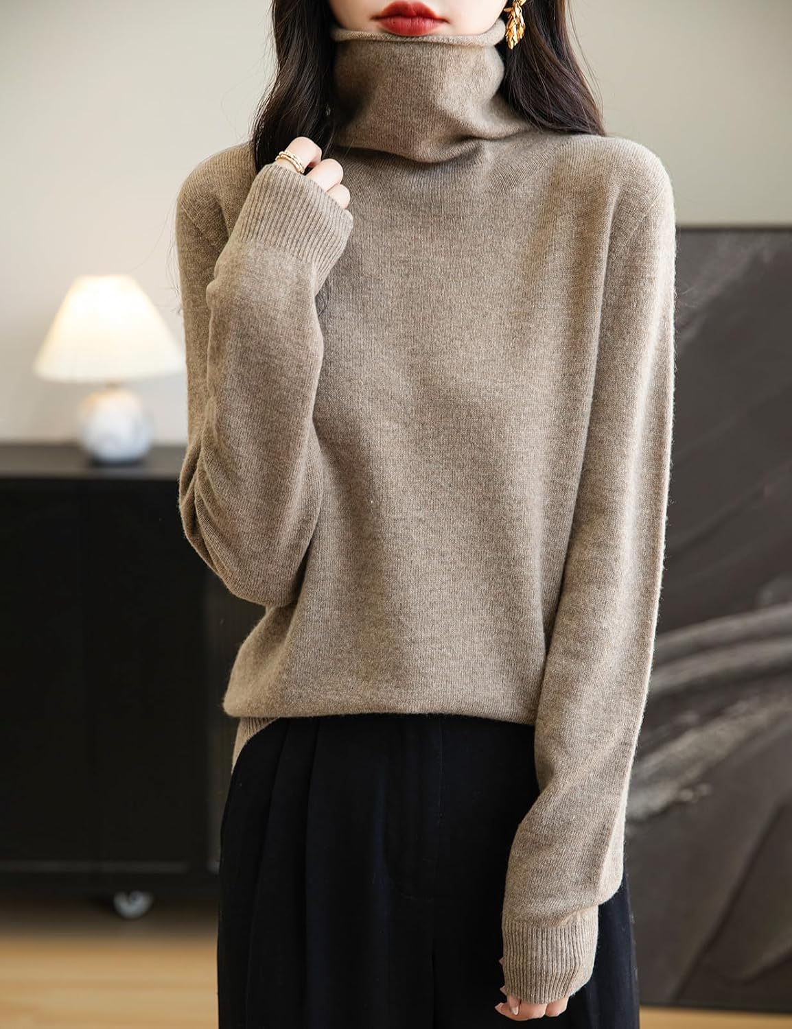 Elara Women’s Turtleneck Sweater – Merino Wool Seamless Knit Jumper