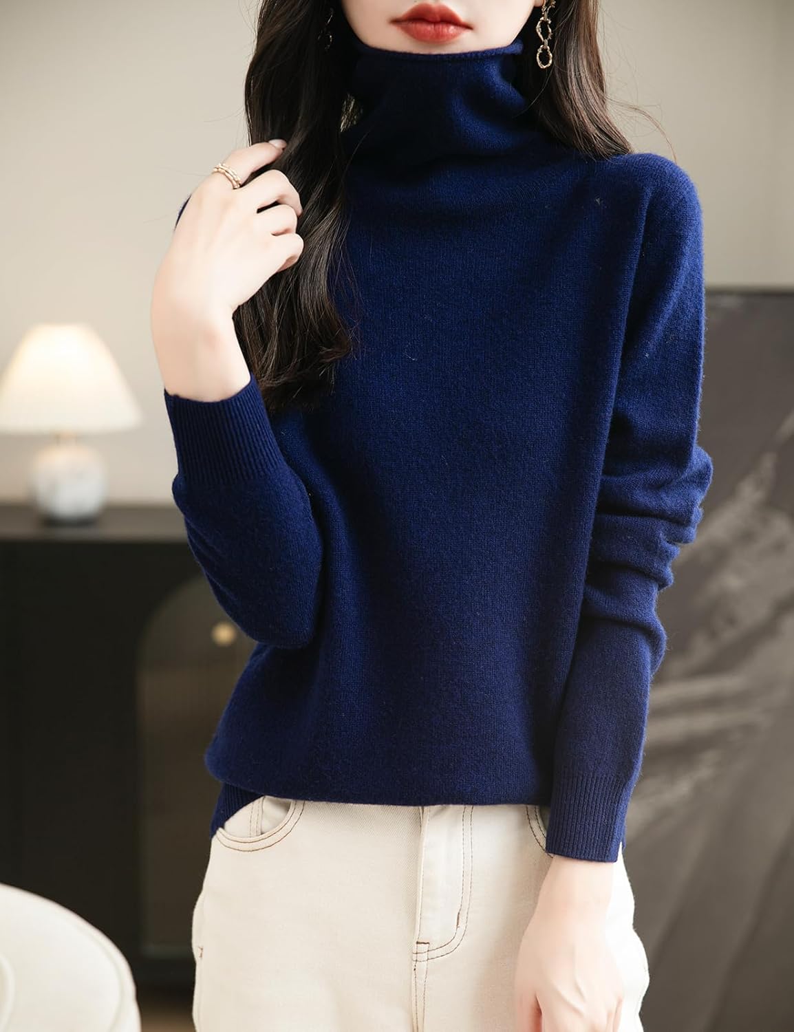 Elara Women’s Turtleneck Sweater – Merino Wool Seamless Knit Jumper
