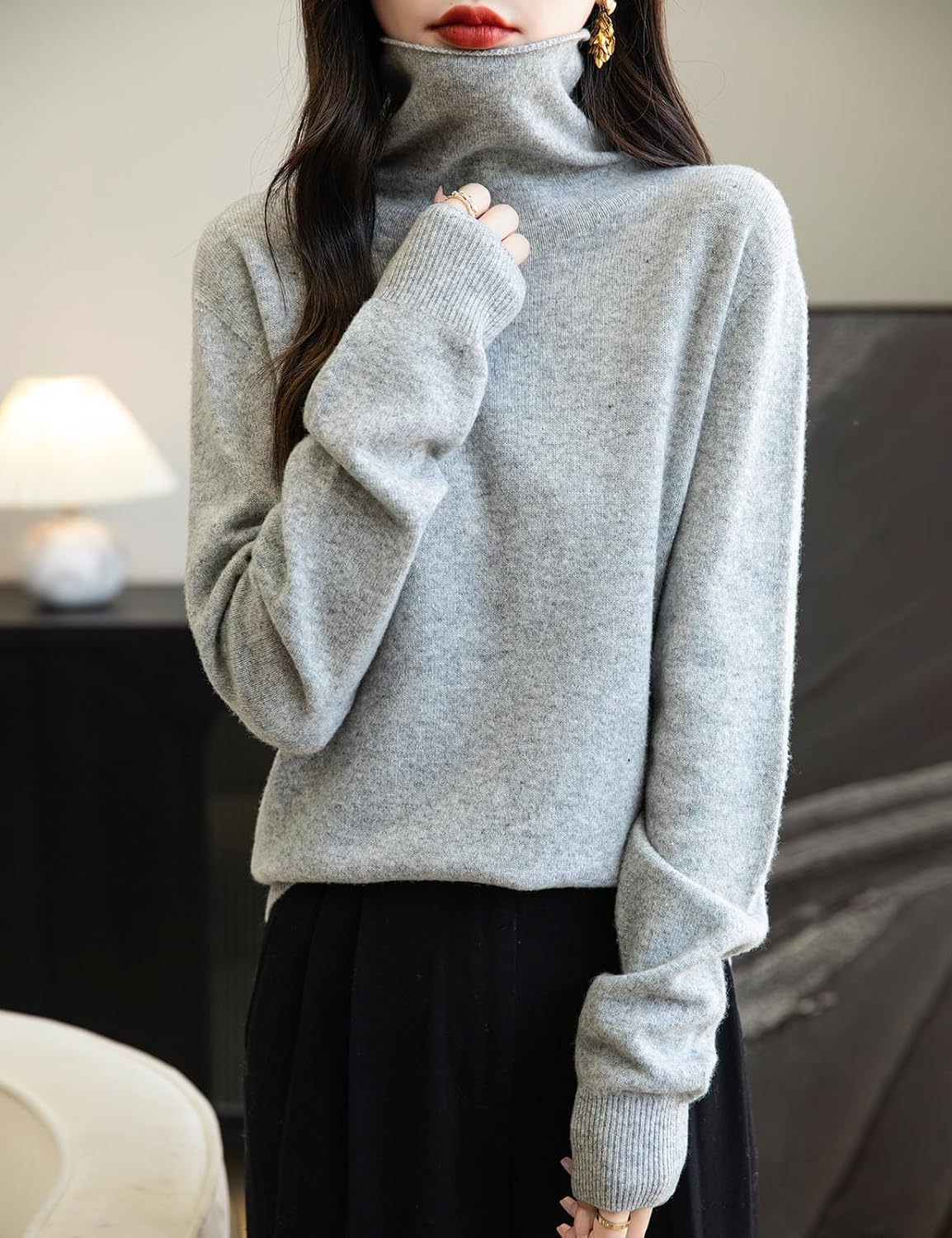 Elara Women’s Turtleneck Sweater – Merino Wool Seamless Knit Jumper