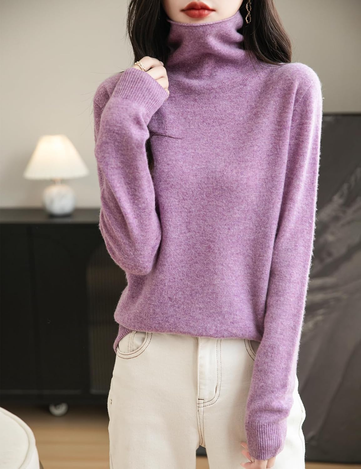 Elara Women’s Turtleneck Sweater – Merino Wool Seamless Knit Jumper