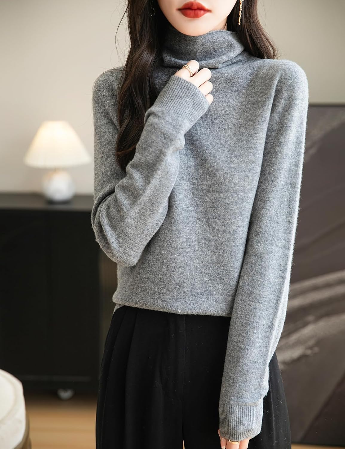 Elara Women’s Turtleneck Sweater – Merino Wool Seamless Knit Jumper