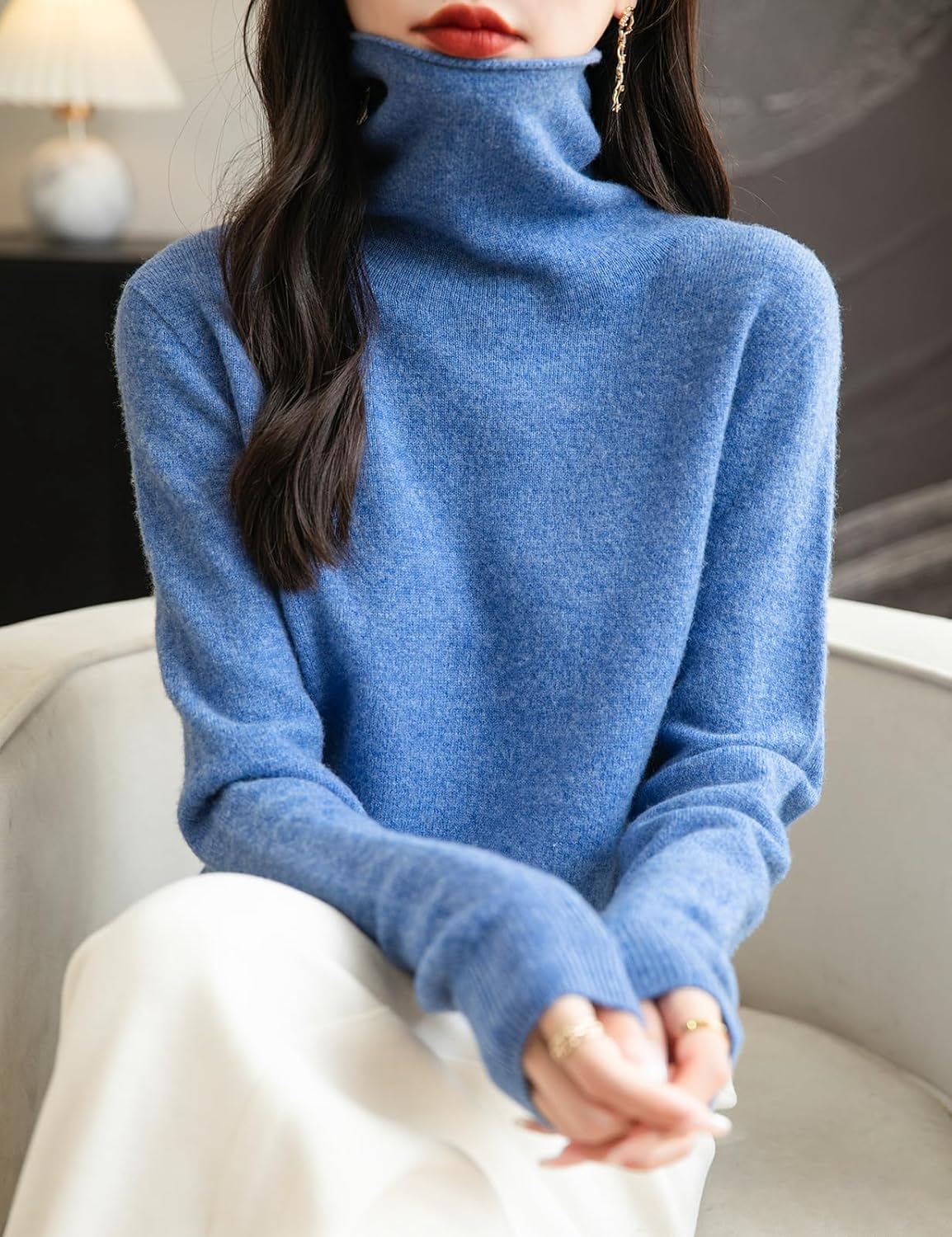 Elara Women’s Turtleneck Sweater – Merino Wool Seamless Knit Jumper