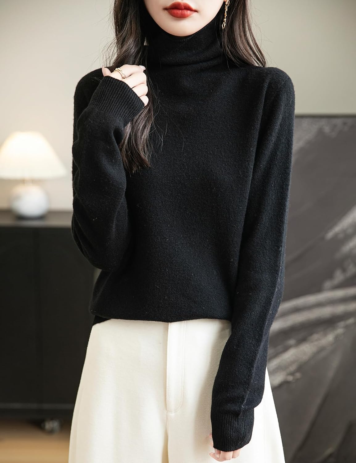 Elara Women’s Turtleneck Sweater – Merino Wool Seamless Knit Jumper