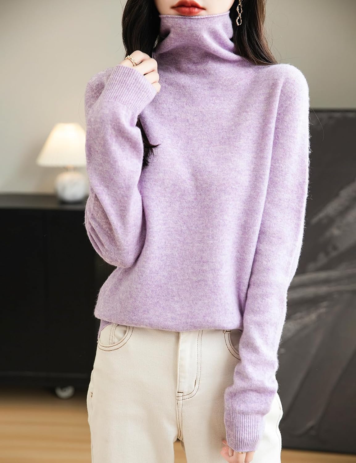 Elara Women’s Turtleneck Sweater – Merino Wool Seamless Knit Jumper