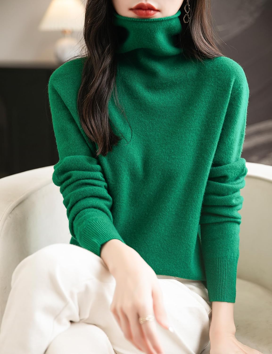 Elara Women’s Turtleneck Sweater – Merino Wool Seamless Knit Jumper