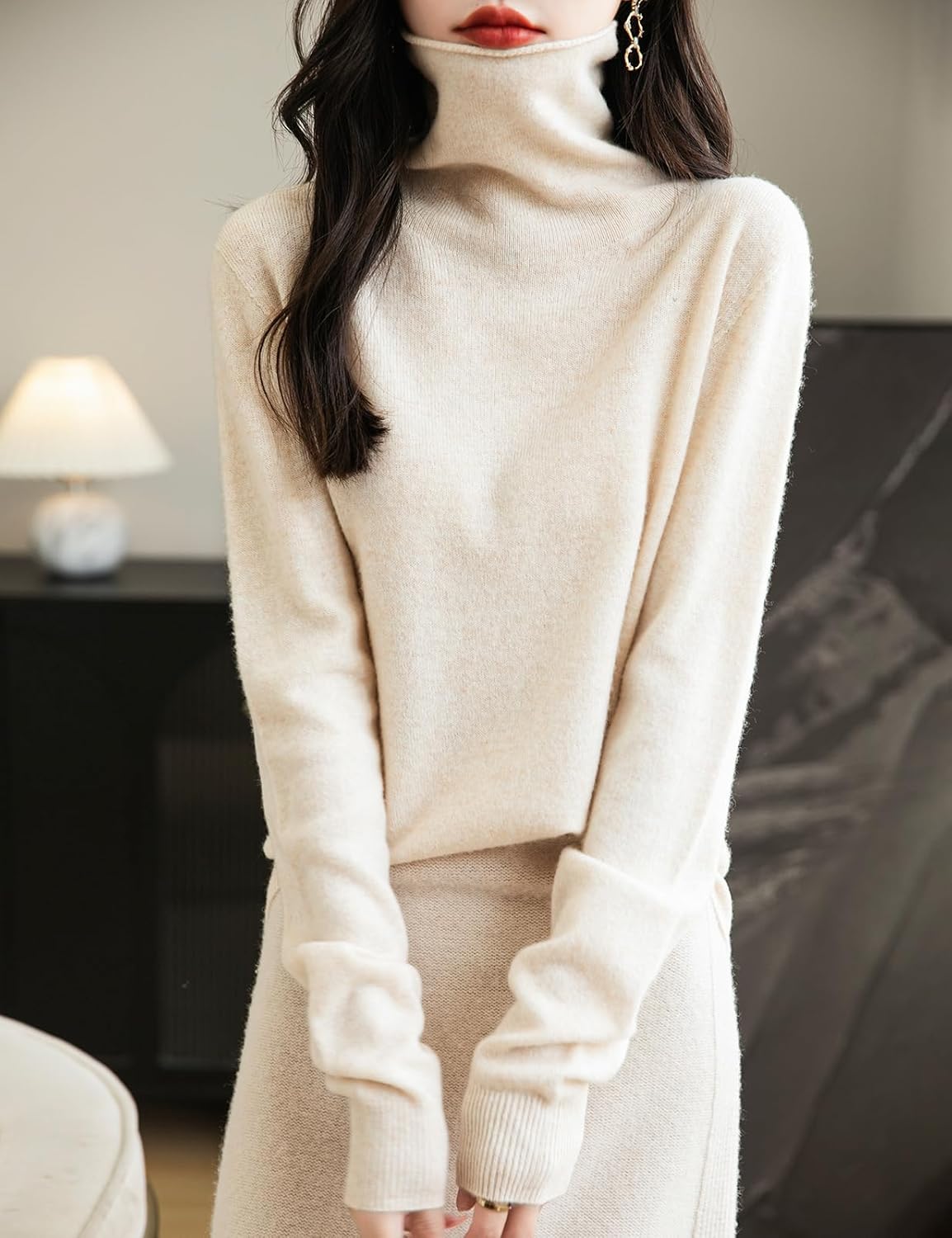 Elara Women’s Turtleneck Sweater – Merino Wool Seamless Knit Jumper