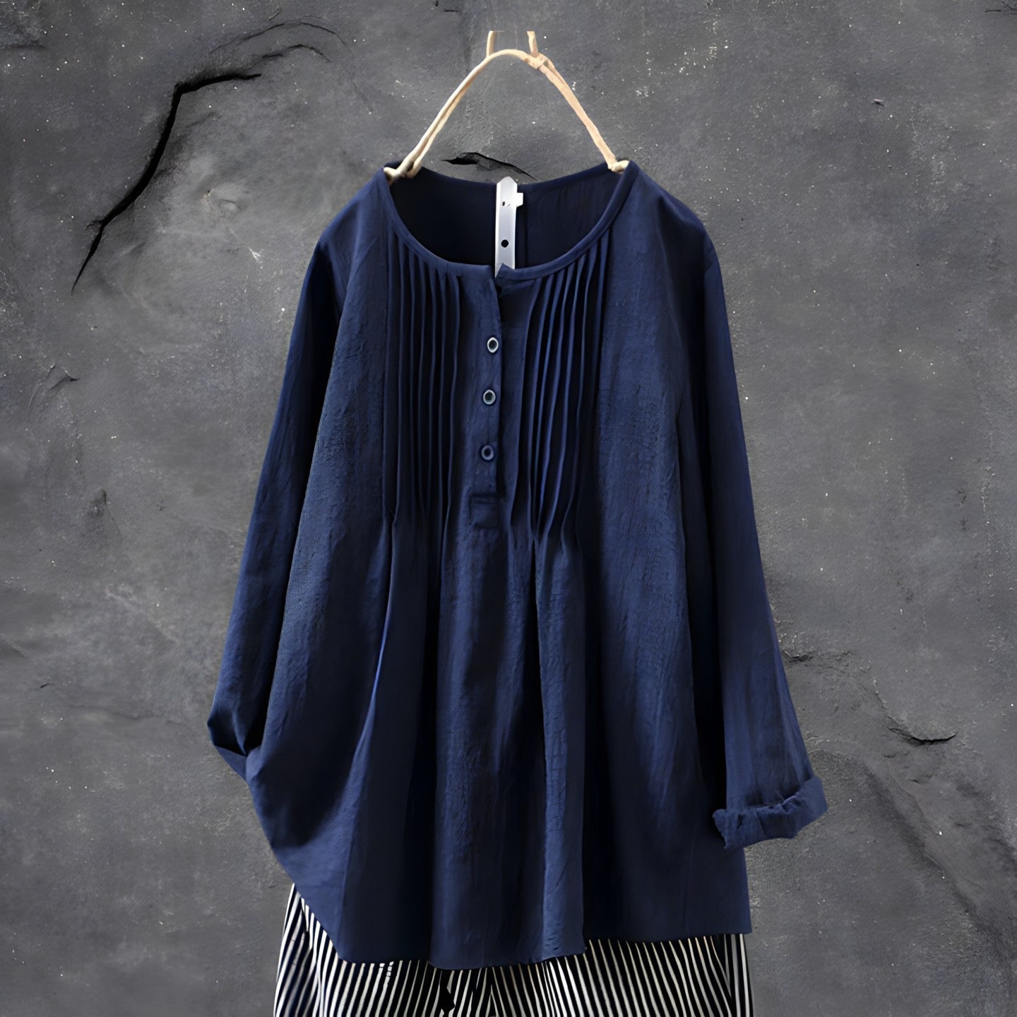 Aria Women’s Long Sleeve Blouse – Cotton Linen Pleated Top