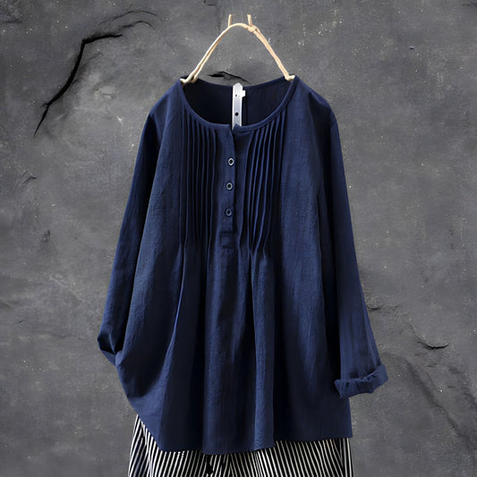 Aria Women’s Long Sleeve Blouse – Cotton Linen Pleated Top with Relaxed Fit