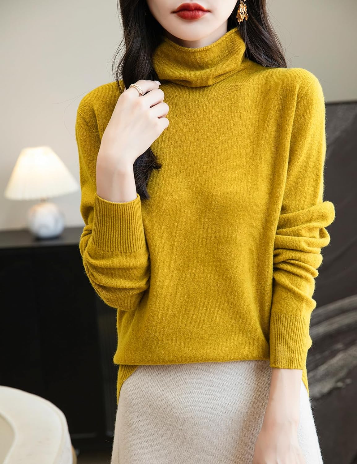 Elara Women’s Turtleneck Sweater – Merino Wool Seamless Knit Jumper