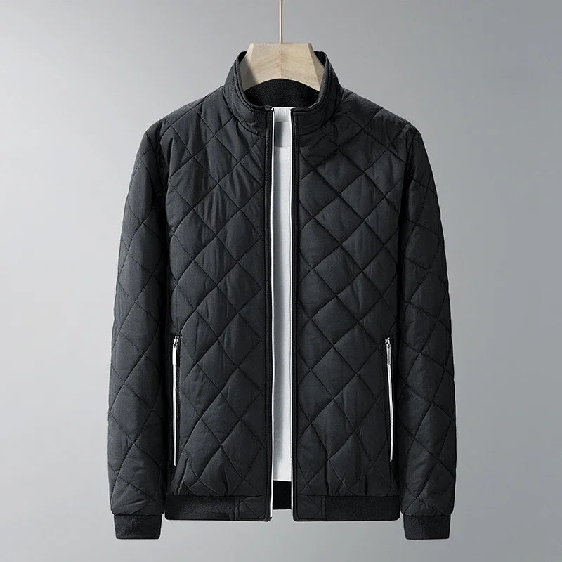 Arnellio Men’s Quilted Jacket – Diamond Stitch Cotton Winter Coat