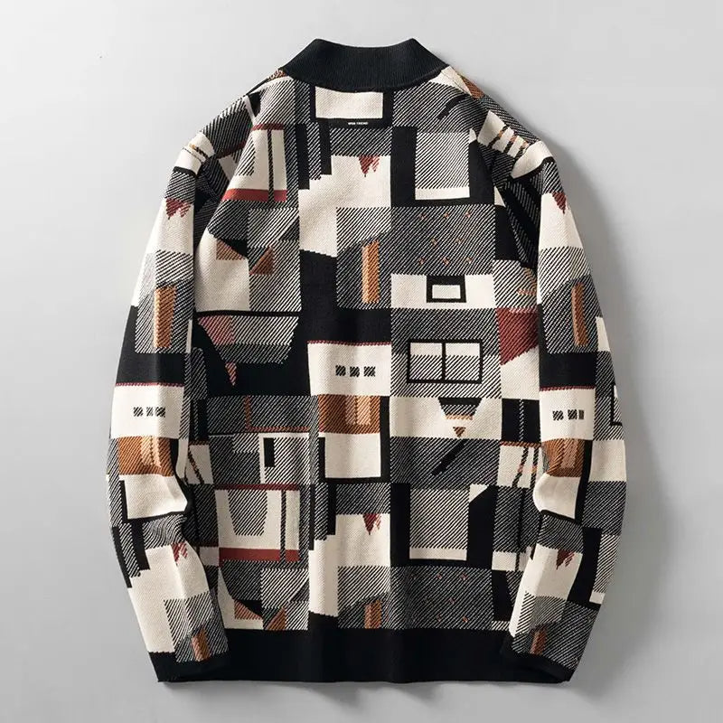 Sullivan Men’s Cardigan – Lightweight with Abstract Geometric Pattern