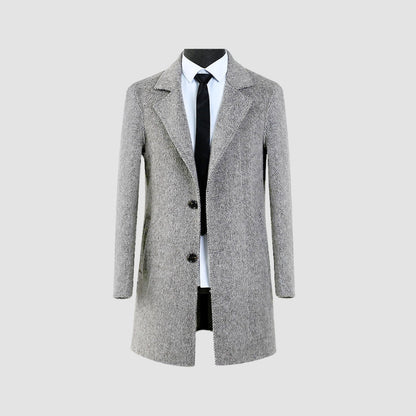 Mavrick Men’s Wool Coat – Mid-Length Cashmere Blend with Slim Fit Warmth