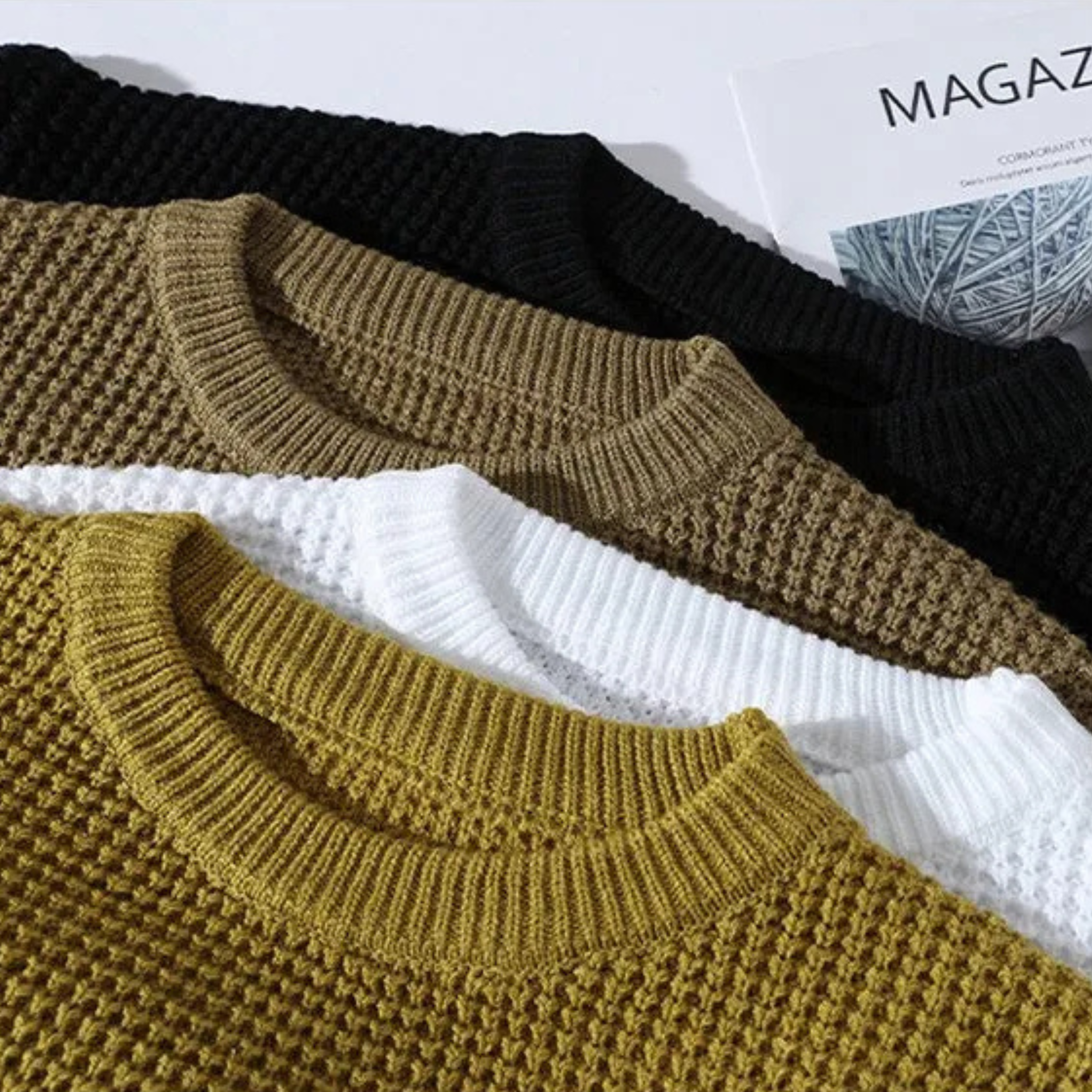 Brisbane Men’s Knit Sweater – Waffle Ribbed Trim Crewneck Sweater