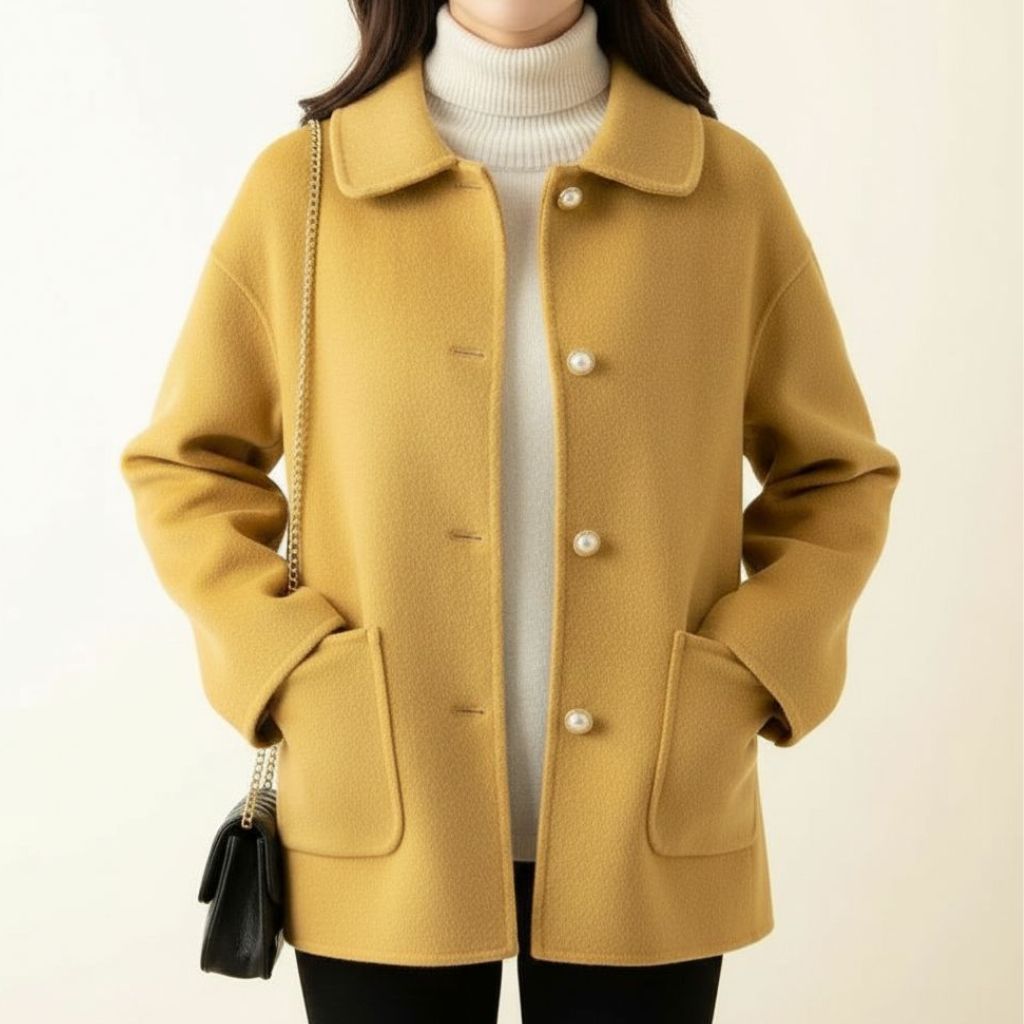 Lucia Women’s Coat – Straight Cut Design with Pearl Button Accents