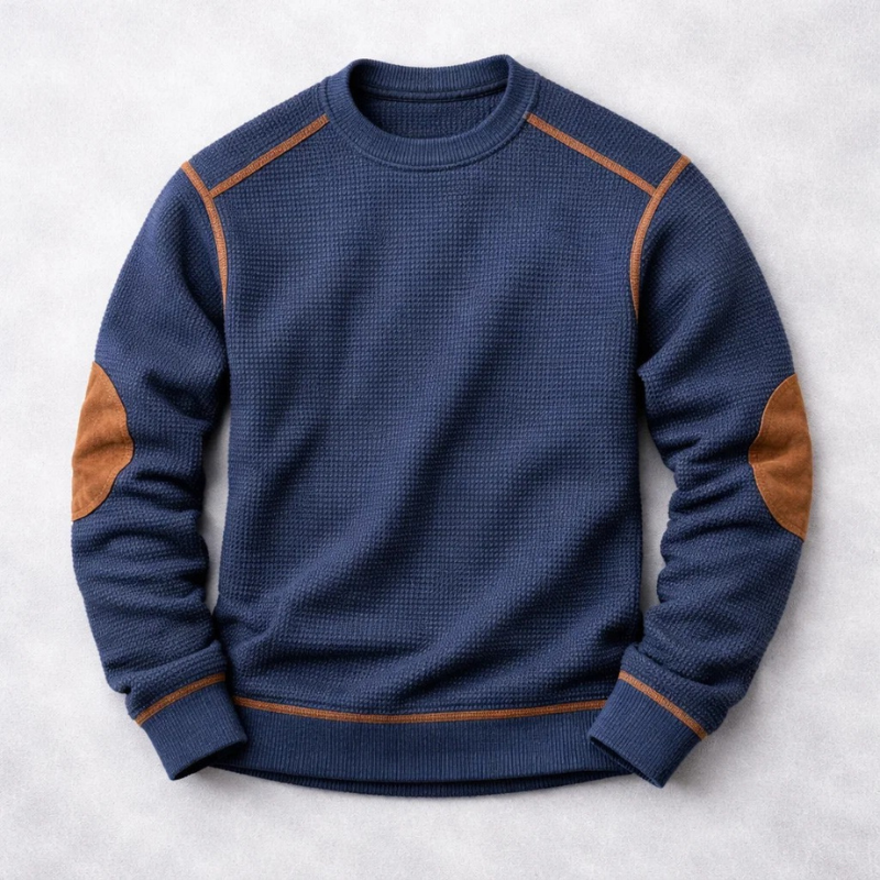 Hilario Men’s Jumper - Reinforced Elbows Waffle Knit Sweater