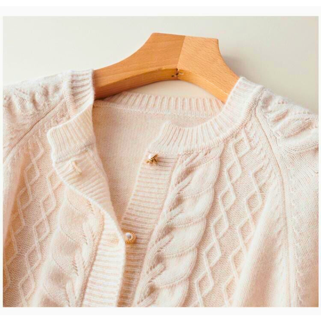 Danica Women’s Wool Cardigan – Cable Knit with Pearl Button Closure