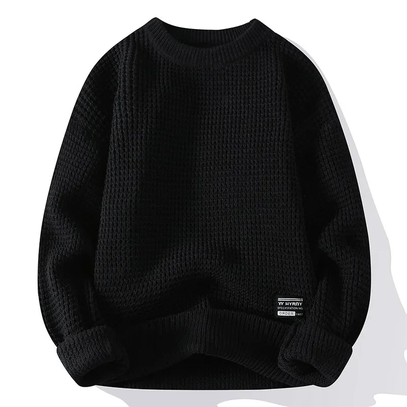 Brisbane Men’s Knit Sweater – Waffle Ribbed Trim Crewneck Sweater