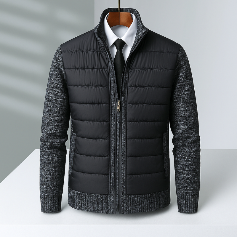 Rico Bennett Men’s Quilted Jacket – Cotton Knit Sleeves Winter Jacket