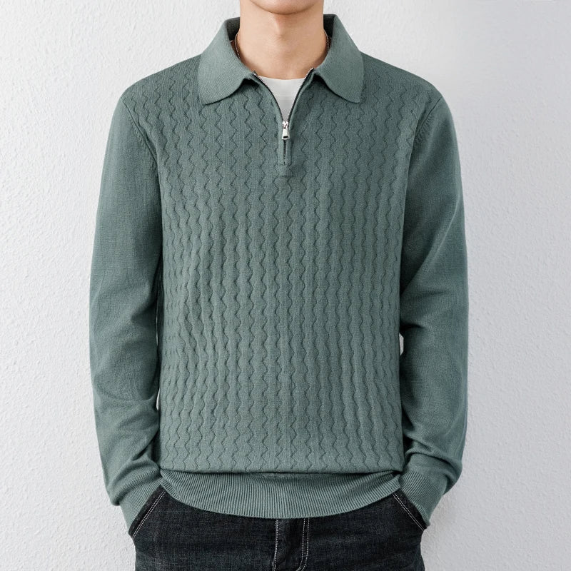 Callum Men’s Half Zip Polo Sweater – Jacquard Knit with Structured Collar