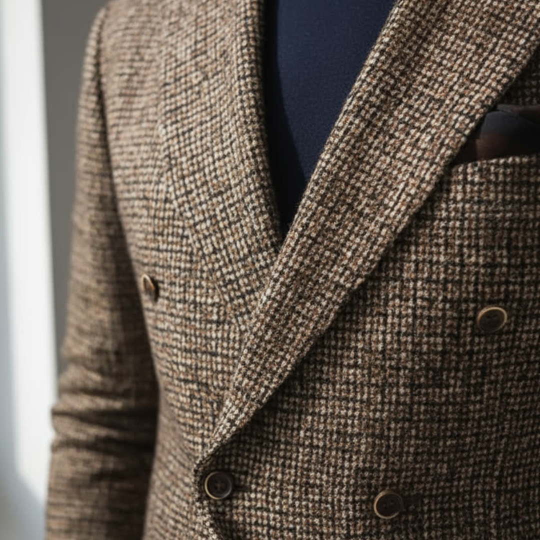Britton Men’s Tweed Blazer – Double-Breasted Textured Jacket