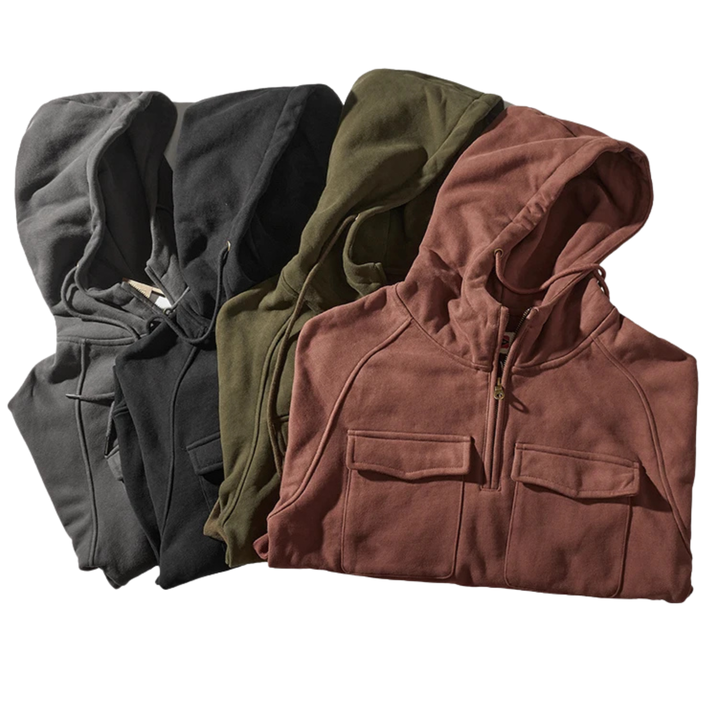 Deluca Men’s Quarter-Zip Hoodie – Sueded Fleece with Cargo Pockets