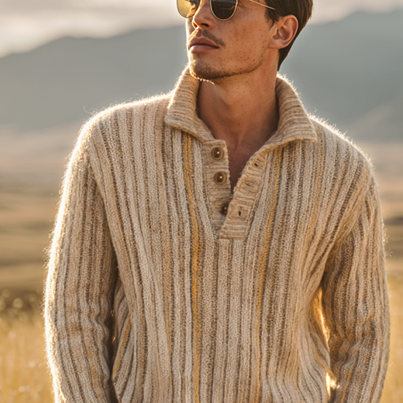 Torin Men’s Knitted Sweater – Striped Lapel Pullover