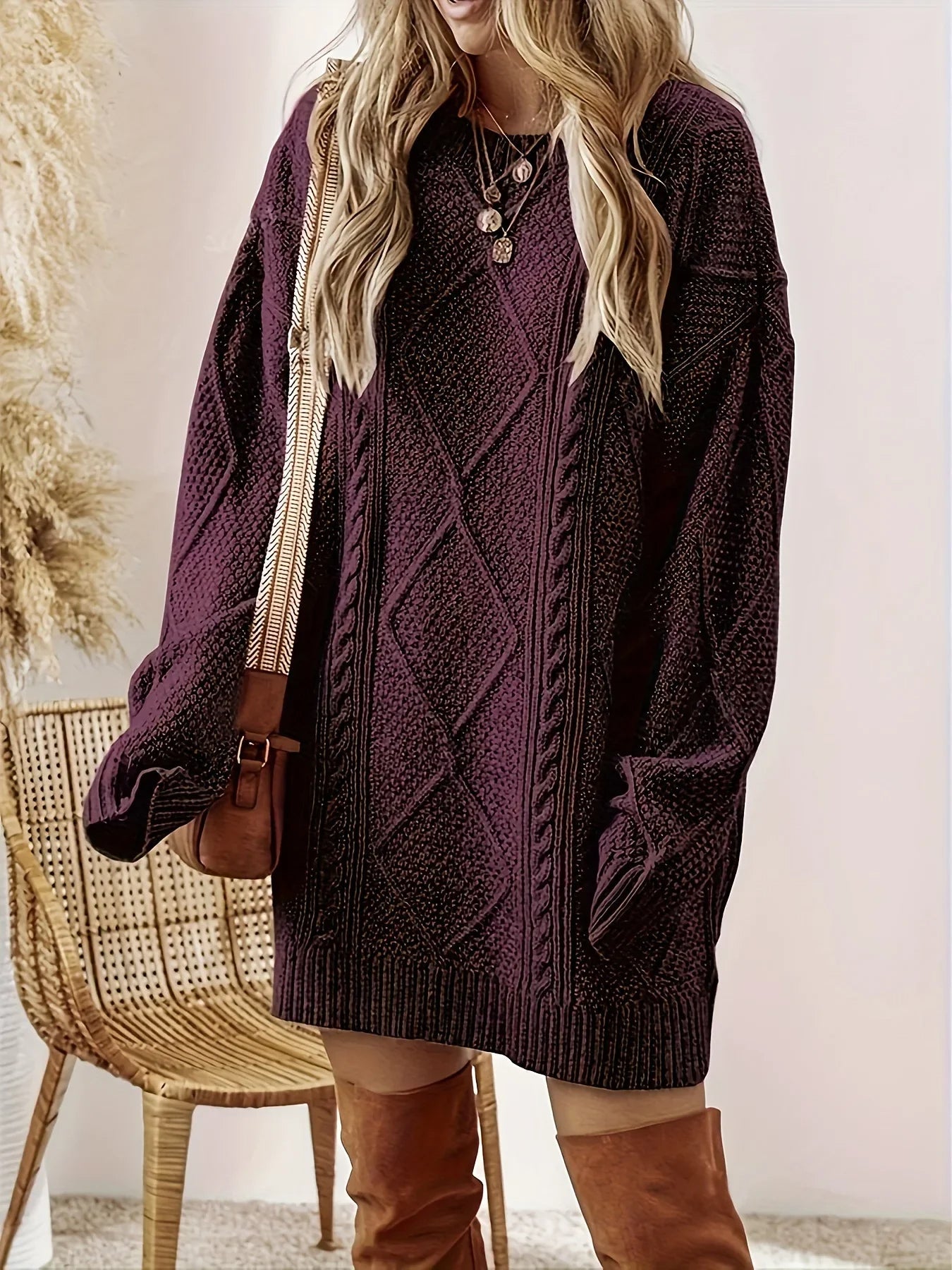 Juliette Women’s Cable Knit Sweater Dress – Cotton-Blend Oversized Jumper